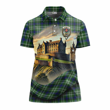 Learmonth Tartan Family Crest Women's Polo Shirt with Scottish Ancient Castle Style