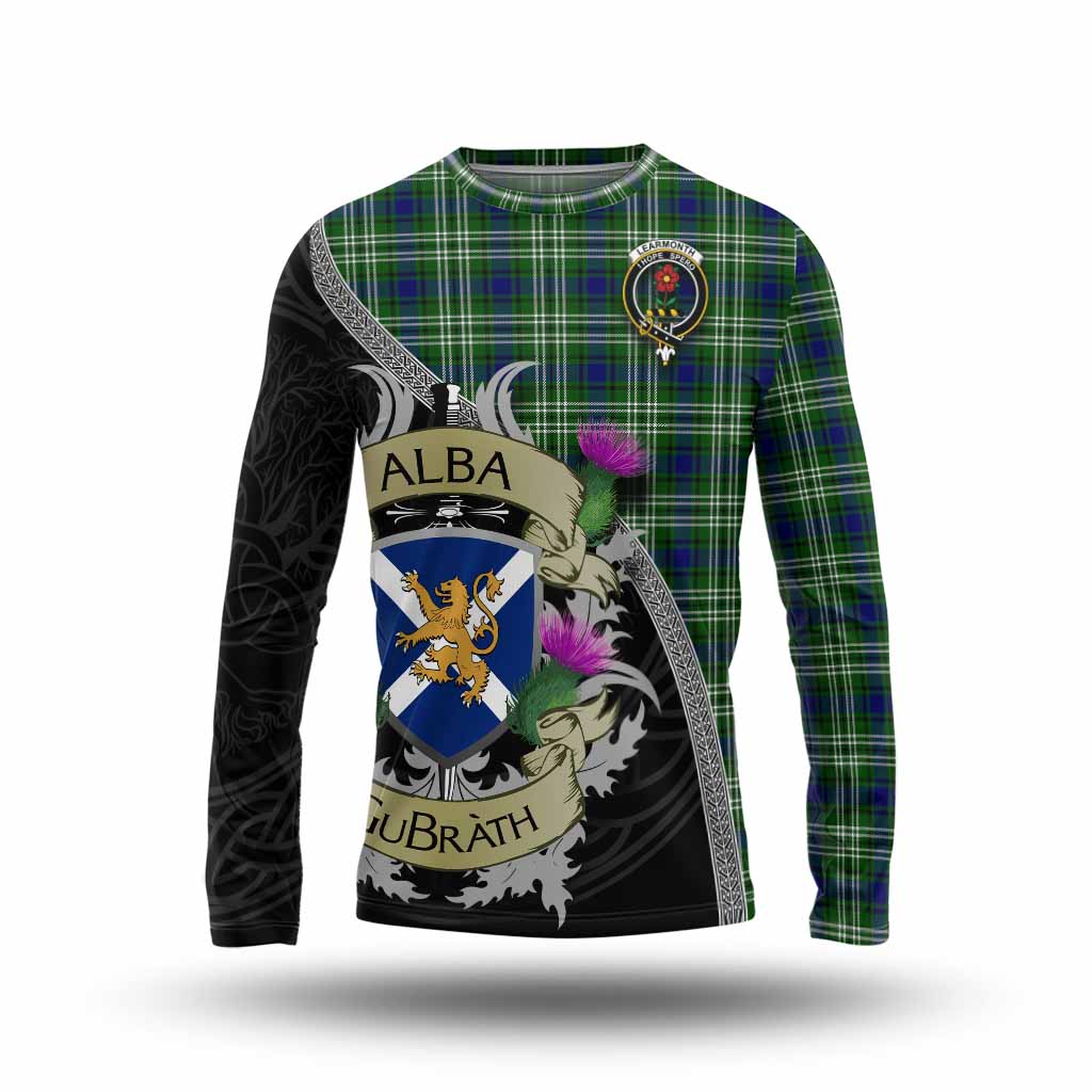 Tartan Vibes Clothing Learmonth Tartan Family Crest Long Sleeve T-Shirt Lion Rampant Royal Thistle Shield Celtic Inspired