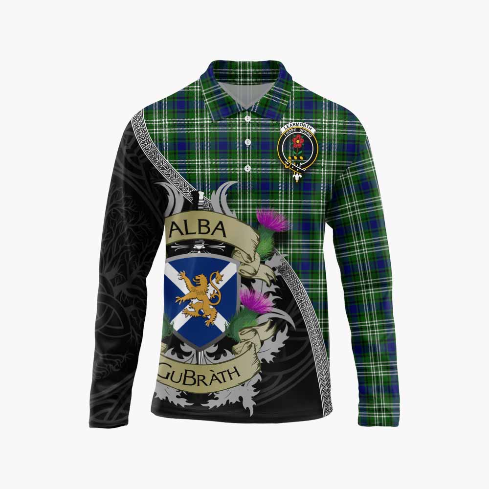Tartan Vibes Clothing Learmonth Tartan Family Crest Long Sleeve Polo Shirt Lion Rampant Royal Thistle Shield Celtic Inspired