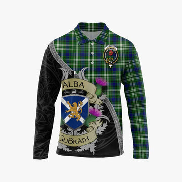 Tartan Vibes Clothing Learmonth Tartan Family Crest Long Sleeve Polo Shirt Lion Rampant Royal Thistle Shield Celtic Inspired