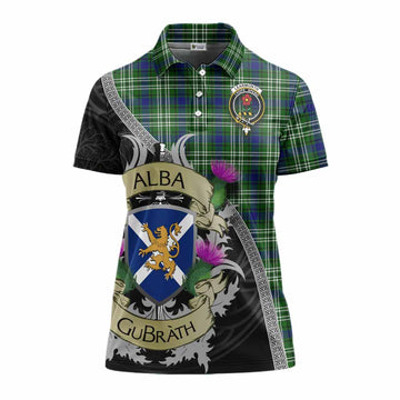 Learmonth Tartan Family Crest Women's Polo Shirt Lion Rampant Royal Thistle Shield Celtic Inspired