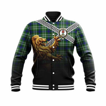 Learmonth Crest Tartan Baseball Jacket with Golden Lion Emblem Celtic Style
