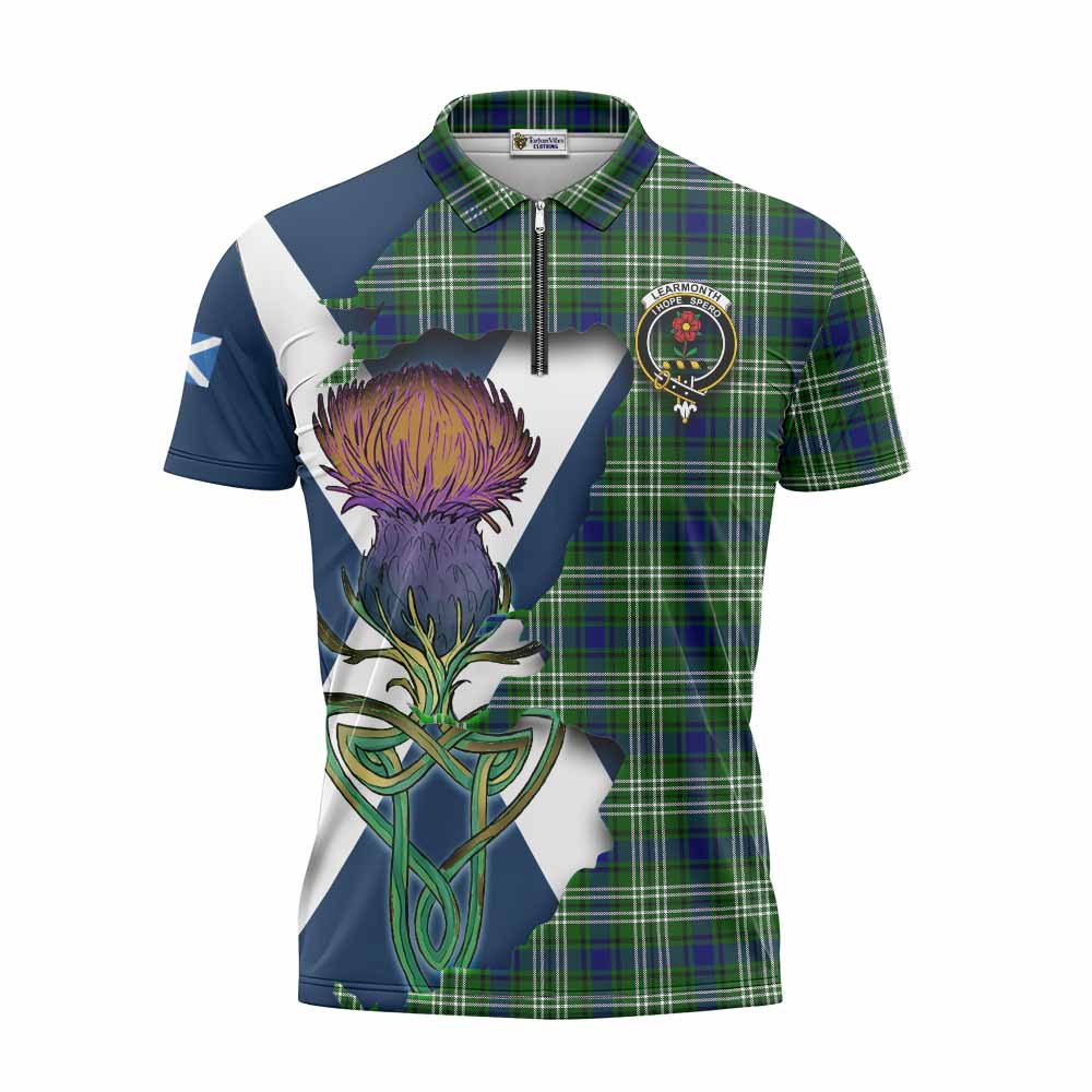 Tartan Vibes Clothing Learmonth Tartan Family Crest Zipper Polo Shirt Scottish Thistle Celtic Inspired