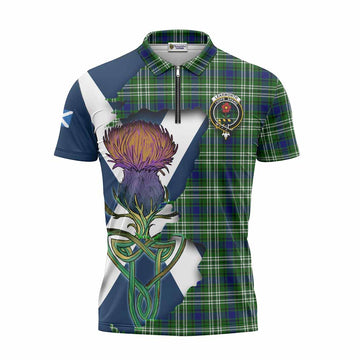 Tartan Vibes Clothing Learmonth Tartan Family Crest Zipper Polo Shirt Scottish Thistle Celtic Inspired