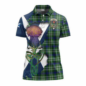 Learmonth Tartan Family Crest Women's Polo Shirt Scottish Thistle Celtic Inspired