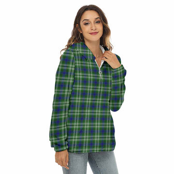 Tartan Vibes Clothing Learmonth Tartan Women's Borg  Half Zip Fleece Hoodie