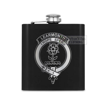 Tartan Vibes Clothing Learmonth Crest Hip Flask Set 7oz Black Stainless Steel with A Gift Box