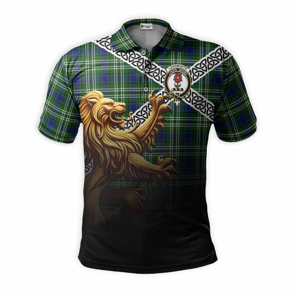 Tartan Vibes Clothing Learmonth Crest Tartan Polo Shirt with Golden Lion Emblem Celtic Style
