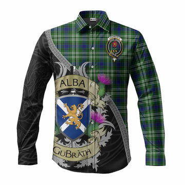 Learmonth Tartan Family Crest Long Sleeve Button Shirt Lion Rampant Royal Thistle Shield Celtic Inspired