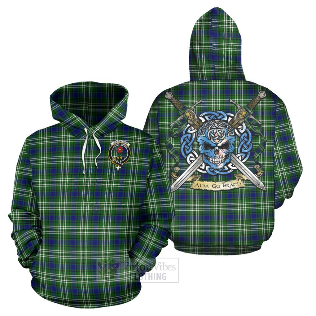 Tartan Vibes Clothing Learmonth Tartan Hoodie with Family Crest Celtic Skull Style