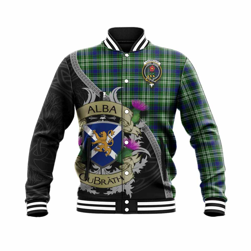 Tartan Vibes Clothing Learmonth Tartan Family Crest Baseball Jacket Lion Rampant Royal Thistle Shield Celtic Inspired
