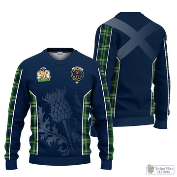 Learmonth Tartan Knitted Sweatshirt with Family Crest and Scottish Thistle Vibes Sport Style