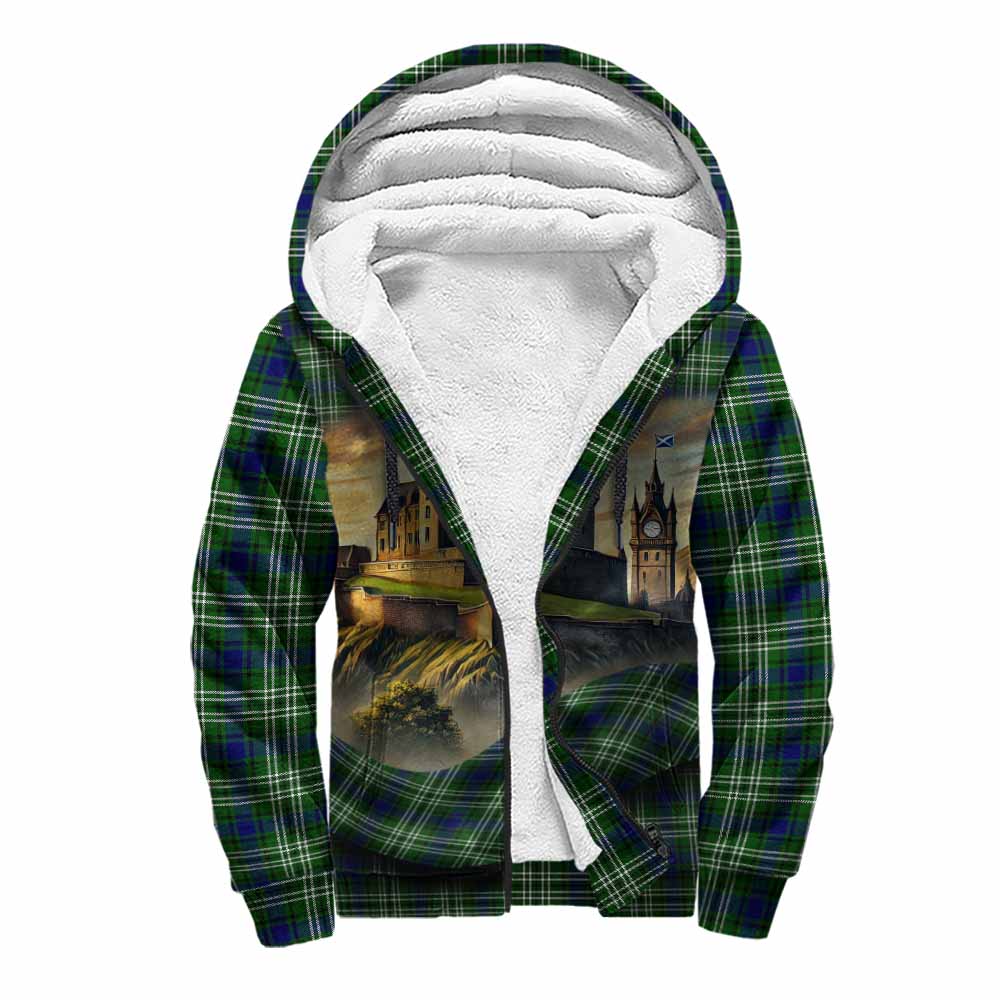 Tartan Vibes Clothing Learmonth Tartan Family Crest Sherpa Hoodie with Scottish Ancient Castle Style