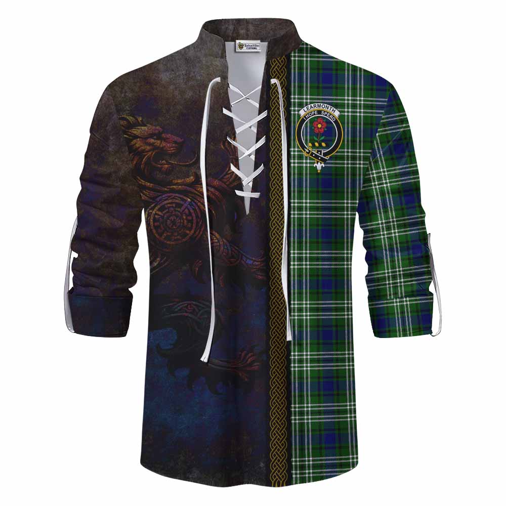Tartan Vibes Clothing Learmonth Tartan Family Crest Ghillie Kilt Shirt Alba Gu Brath Be Brave Lion Ancient Style