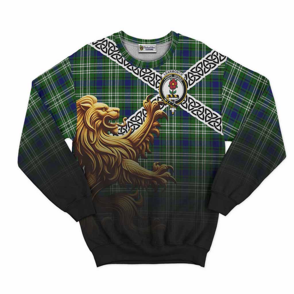 Tartan Vibes Clothing Learmonth Crest Tartan Sweatshirt with Golden Lion Emblem Celtic Style
