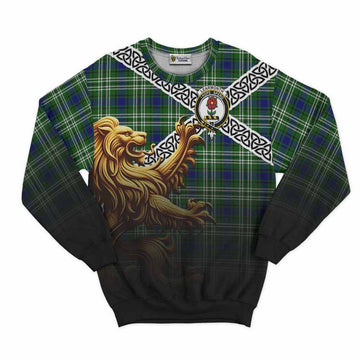 Learmonth Crest Tartan Sweatshirt with Golden Lion Emblem Celtic Style