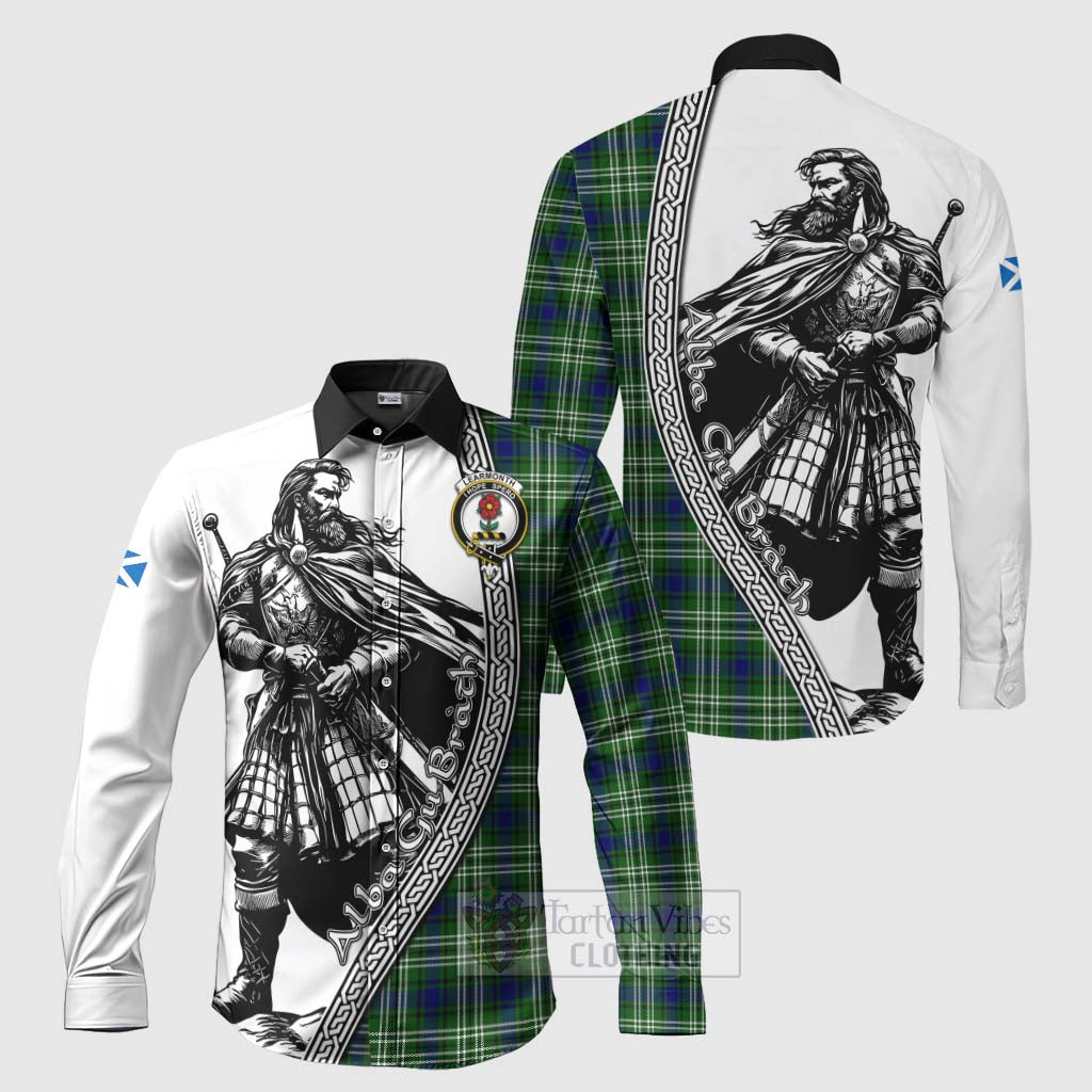 Tartan Vibes Clothing Learmonth Tartan Clan Crest Long Sleeve Button Shirt with Highlander Warrior Celtic Style