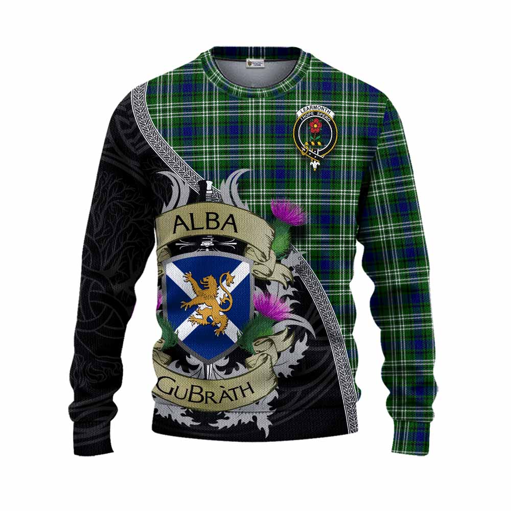 Tartan Vibes Clothing Learmonth Tartan Family Crest Knitted Sweater Lion Rampant Royal Thistle Shield Celtic Inspired