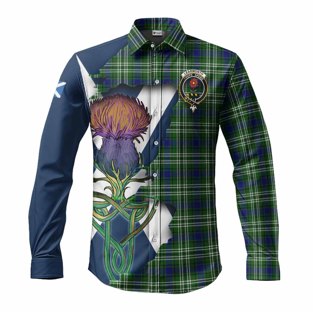 Tartan Vibes Clothing Learmonth Tartan Family Crest Long Sleeve Button Shirt Scottish Thistle Celtic Inspired