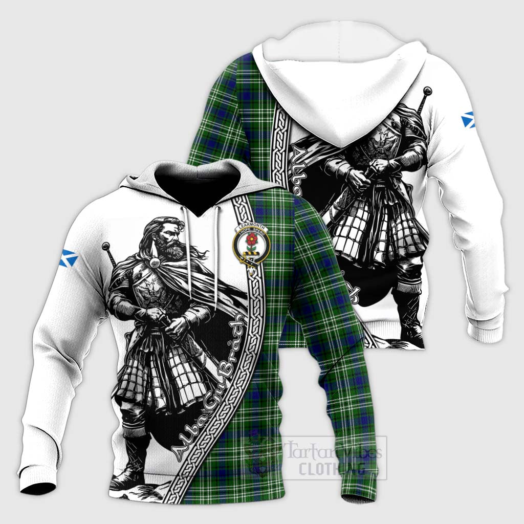 Tartan Vibes Clothing Learmonth Tartan Clan Crest Knitted Hoodie with Highlander Warrior Celtic Style