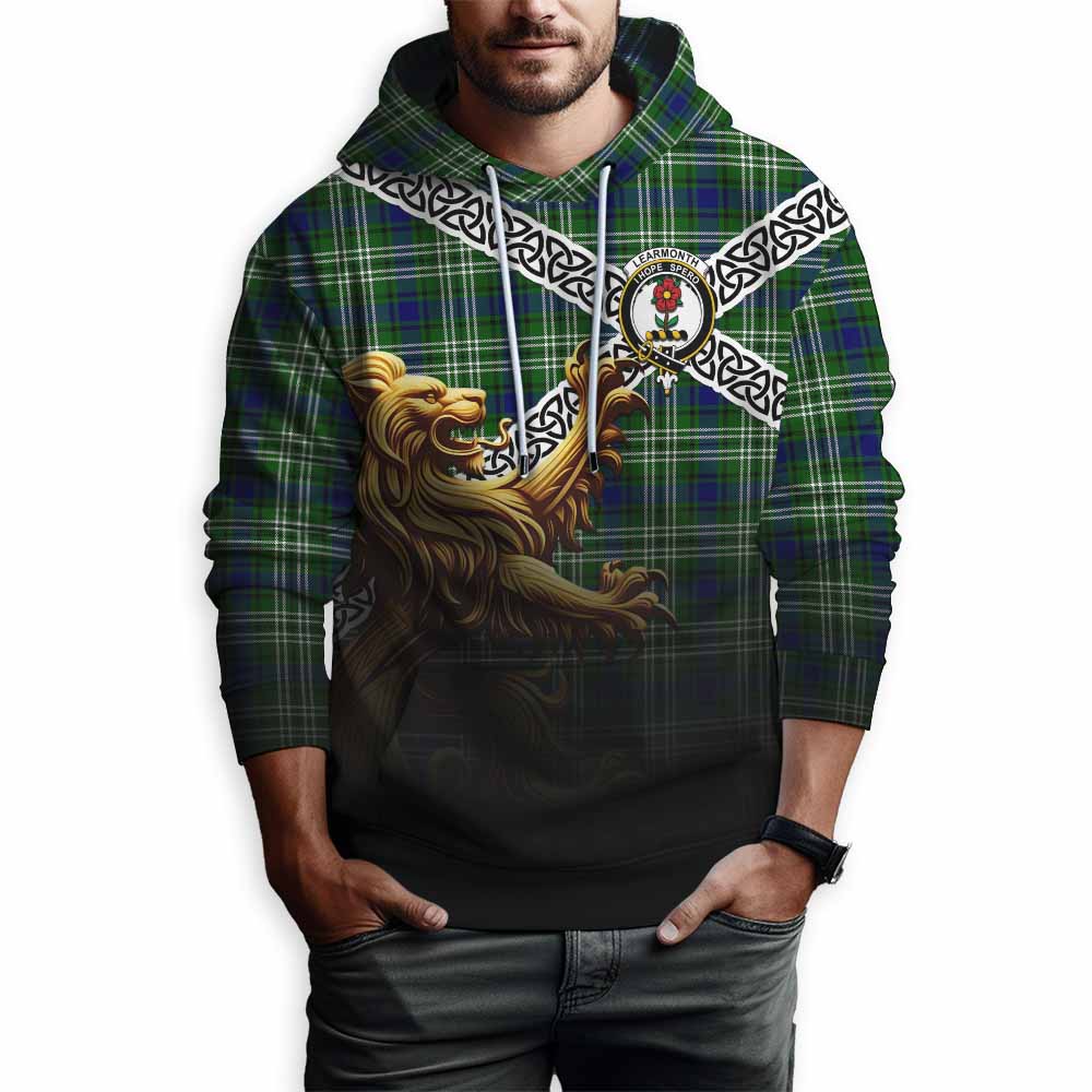 Tartan Vibes Clothing Learmonth Crest Tartan Hoodie with Golden Lion Emblem Celtic Style