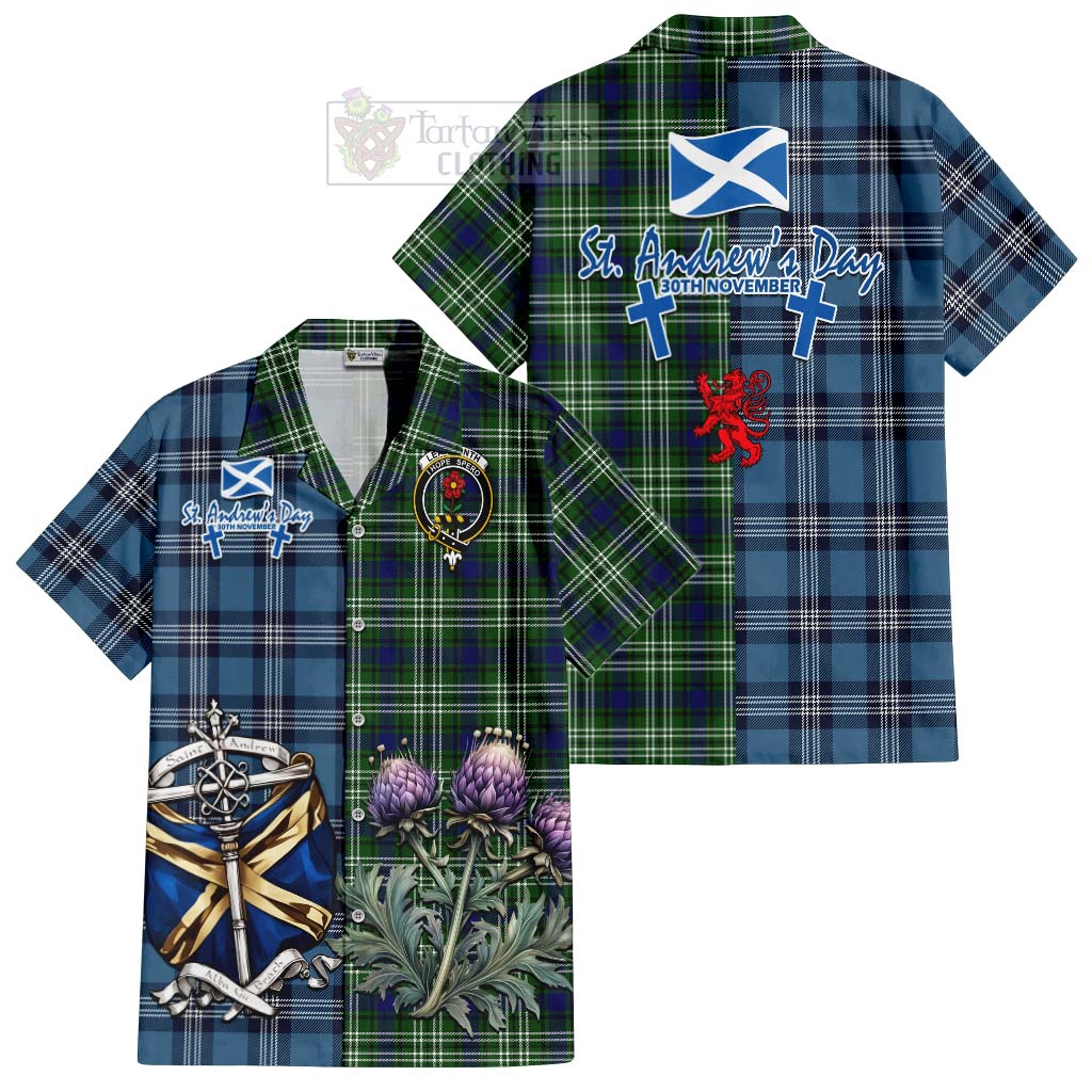 Tartan Vibes Clothing Learmonth Tartan Short Sleeve Button Shirt Happy St. Andrew's Day Half Tartan Style