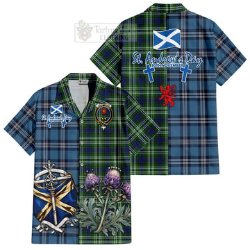 Tartan Vibes Clothing Learmonth Tartan Short Sleeve Button Shirt Happy St. Andrew's Day Half Tartan Style