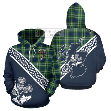 Learmonth Tartan Hoodie Featuring Thistle and Scotland Map
