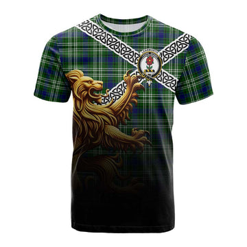 Learmonth Crest Tartan Cotton T-shirt with Golden Lion Emblem Celtic Style