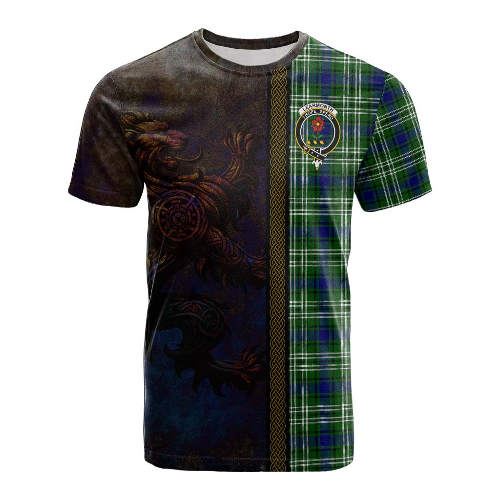 Tartan Vibes Clothing Learmonth Tartan Family Crest Cotton T-shirt Alba Gu Brath Be Brave Lion Ancient Style
