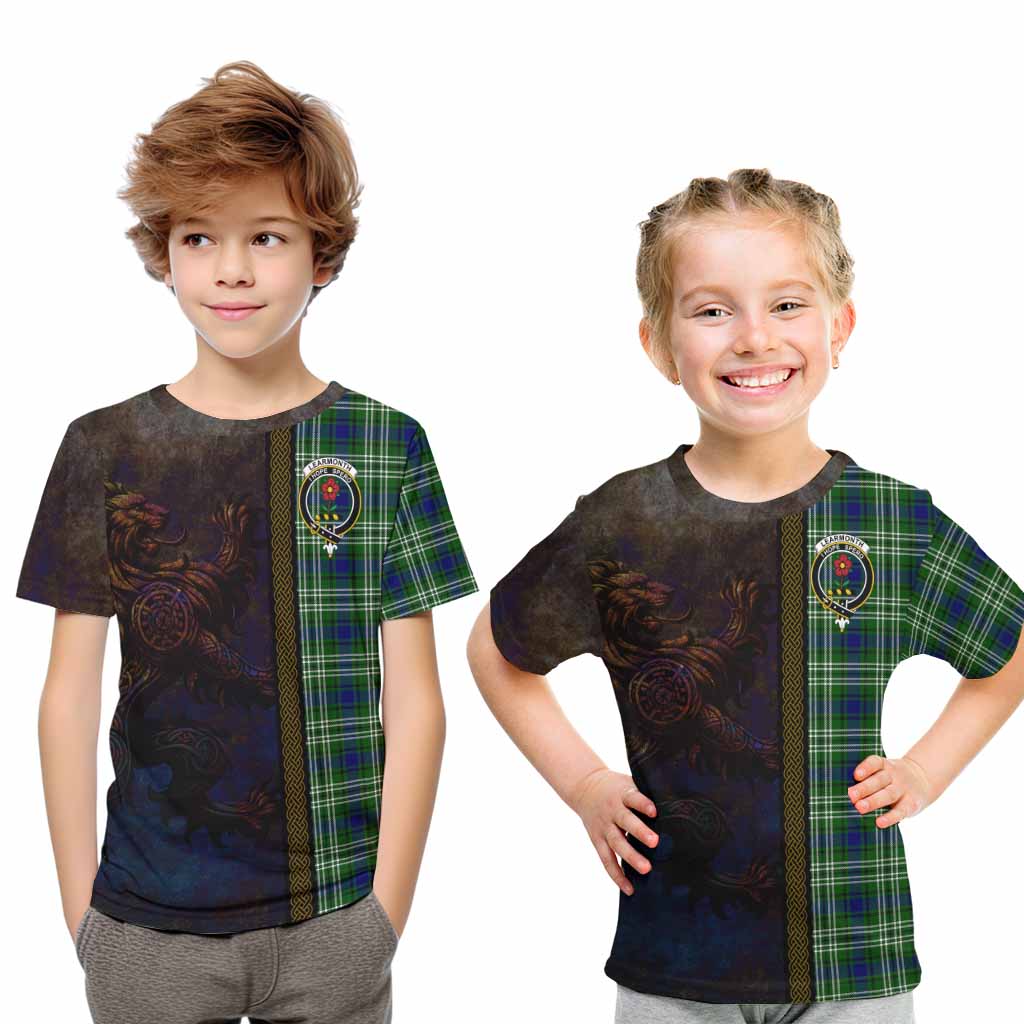 Learmonth Tartan Family Crest Kid T-Shirt Alba Gu Brath Be Brave Lion Ancient Style Youth XL Size14 - Tartan Vibes Clothing