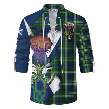 Tartan Vibes Clothing Learmonth Tartan Family Crest Ghillie Kilt Shirt Scottish Thistle Celtic Inspired