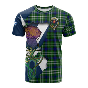 Learmonth Tartan Family Crest Cotton T-shirt Scottish Thistle Celtic Inspired