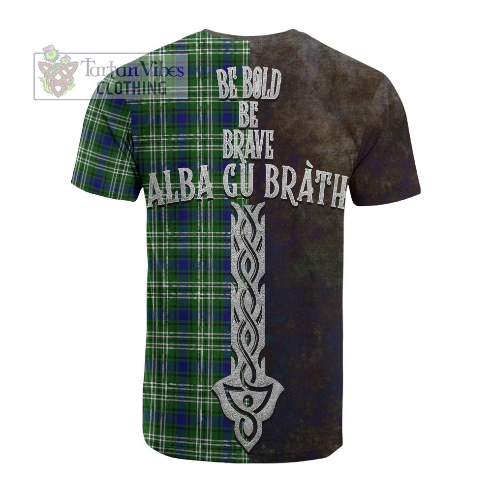 Tartan Vibes Clothing Learmonth Tartan Family Crest Cotton T-shirt Alba Gu Brath Be Brave Lion Ancient Style
