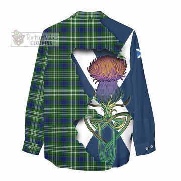 Tartan Vibes Clothing Learmonth Tartan Family Crest Women's Casual Shirt Scottish Thistle Celtic Inspired