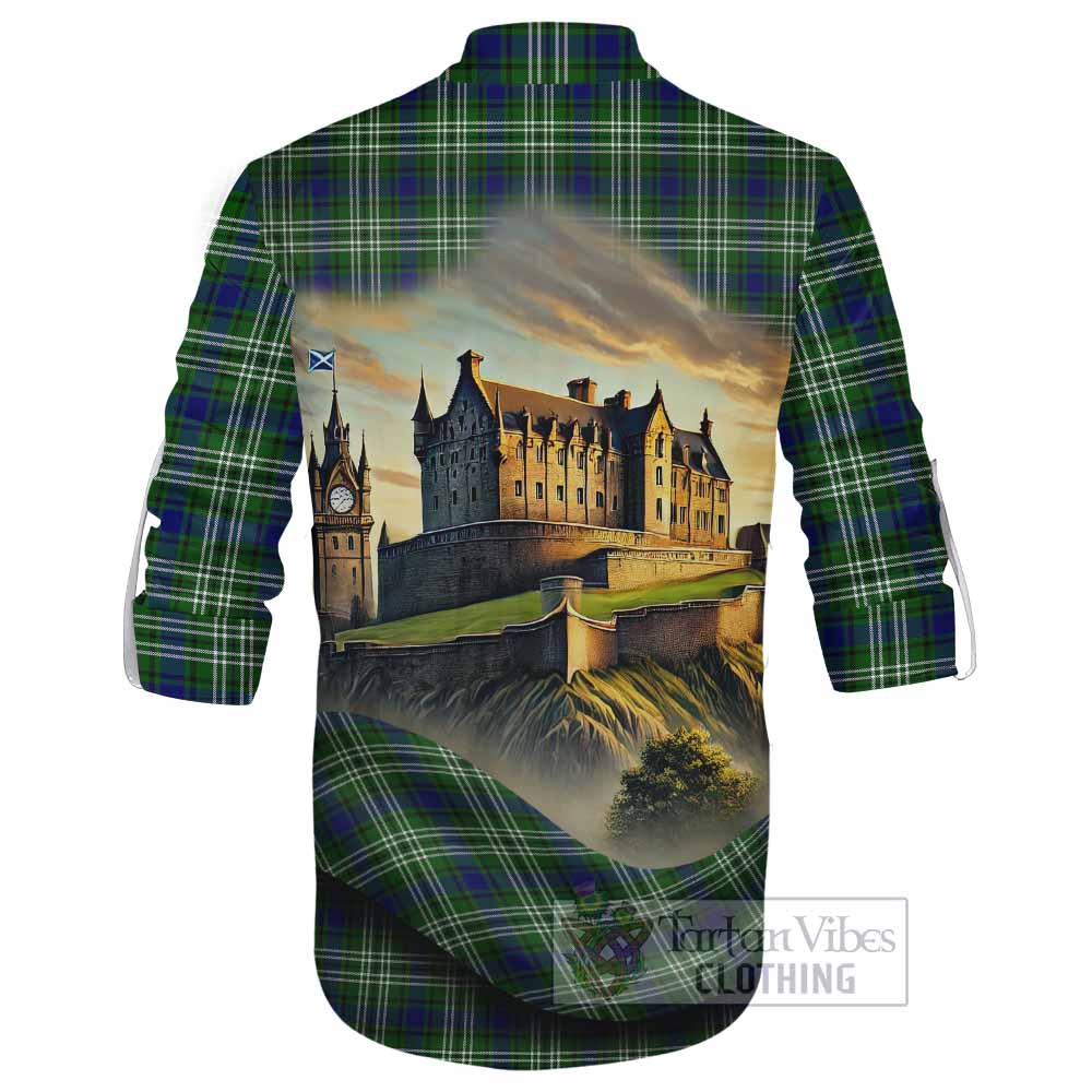 Tartan Vibes Clothing Learmonth Tartan Family Crest Ghillie Kilt Shirt with Scottish Ancient Castle Style