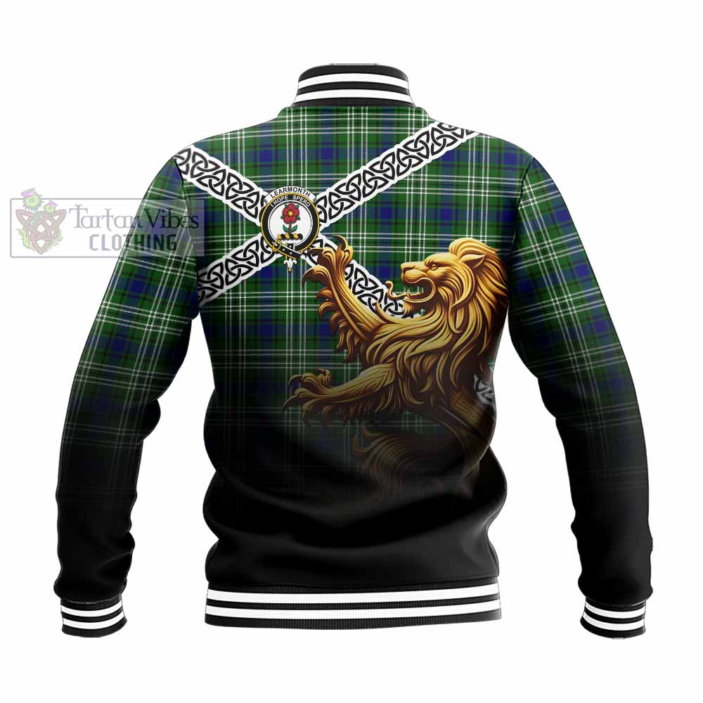 Tartan Vibes Clothing Learmonth Crest Tartan Baseball Jacket with Golden Lion Emblem Celtic Style