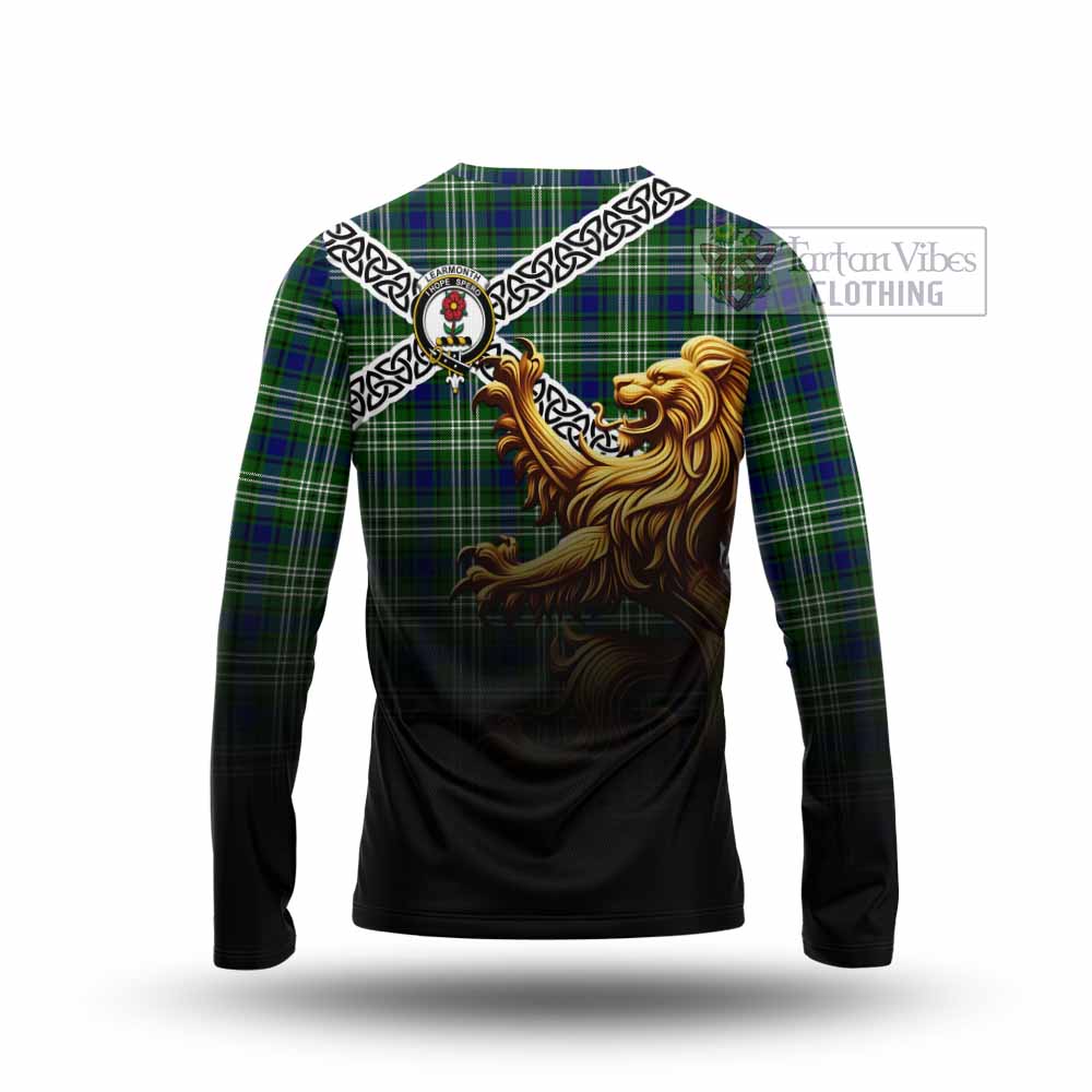 Tartan Vibes Clothing Learmonth Crest Tartan Long Sleeve T-Shirt with Golden Lion Emblem Celtic Style