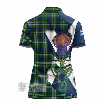 Learmonth Tartan Family Crest Women's Polo Shirt Scottish Thistle Celtic Inspired