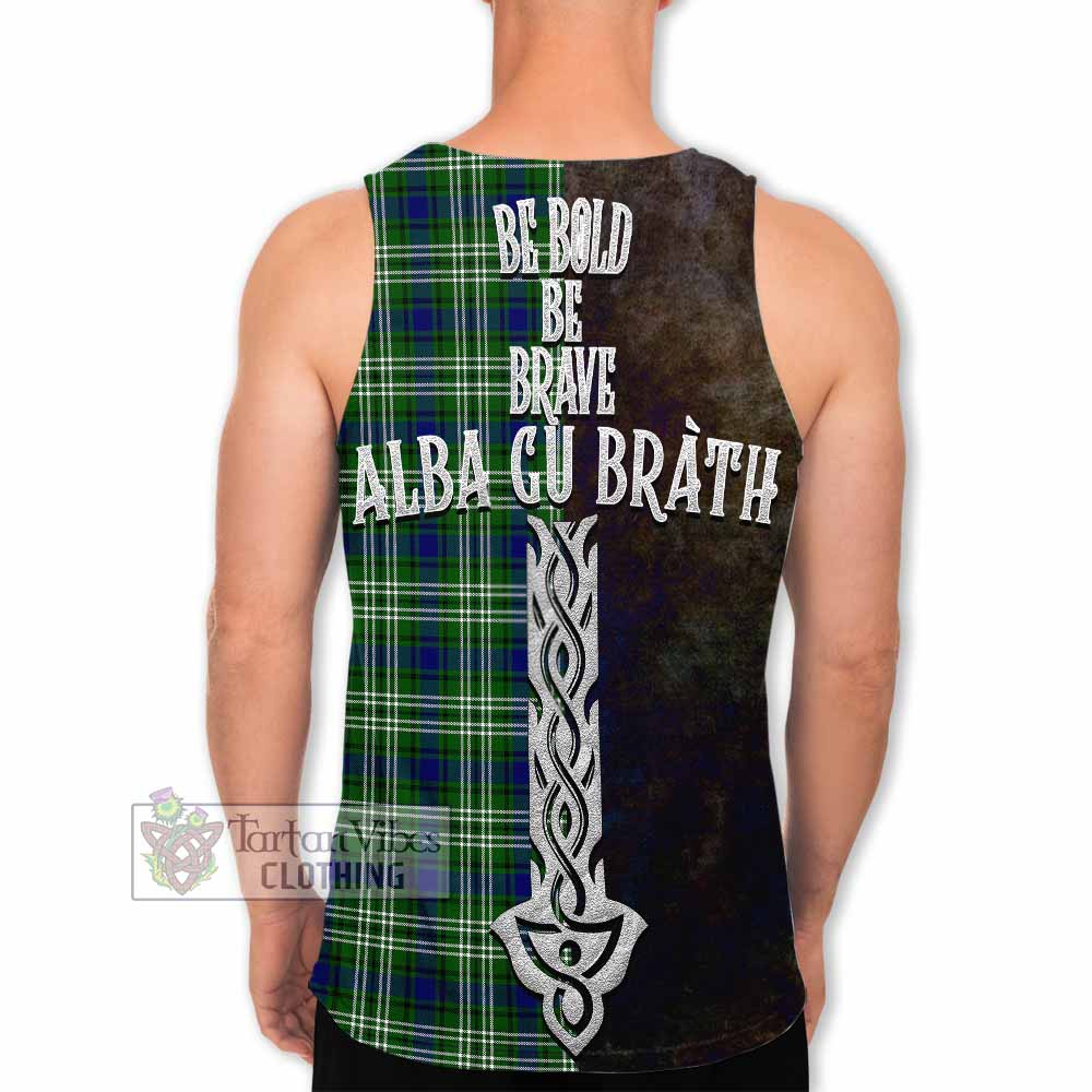 Tartan Vibes Clothing Learmonth Tartan Family Crest Men's Tank Top Alba Gu Brath Be Brave Lion Ancient Style