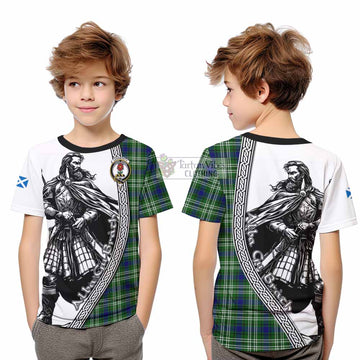 Learmonth Tartan Clan Crest Kid T-Shirt with Highlander Warrior Celtic Style