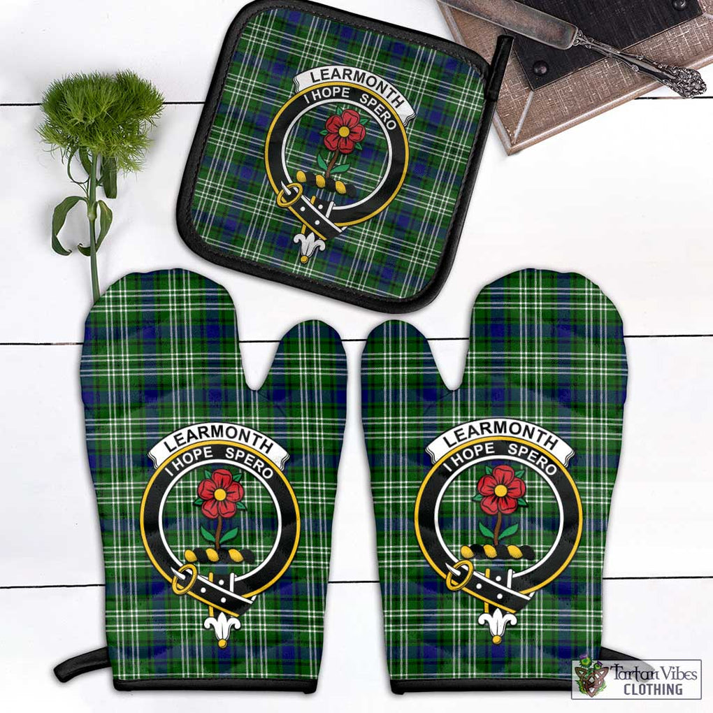Learmonth Tartan Combo Oven Mitt & Pot-Holder with Family Crest Combo 1 Oven Mitt & 1 Pot-Holder Black - Tartan Vibes Clothing