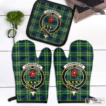 Learmonth Tartan Combo Oven Mitt & Pot-Holder with Family Crest Combo 1 Oven Mitt & 1 Pot-Holder Black - Tartan Vibes Clothing