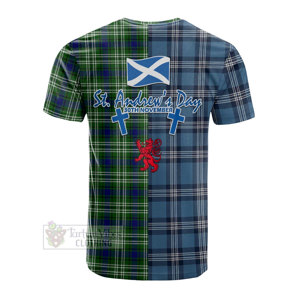 Learmonth Tartan Cotton T-shirt Happy St. Andrew's Day Half Tartan Style - Tartan Vibes Clothing