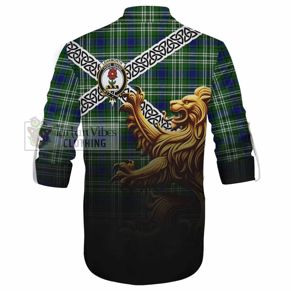 Tartan Vibes Clothing Learmonth Crest Tartan Ghillie Kilt Shirt with Golden Lion Emblem Celtic Style