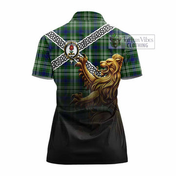 Learmonth Crest Tartan Women's Polo Shirt with Golden Lion Emblem Celtic Style