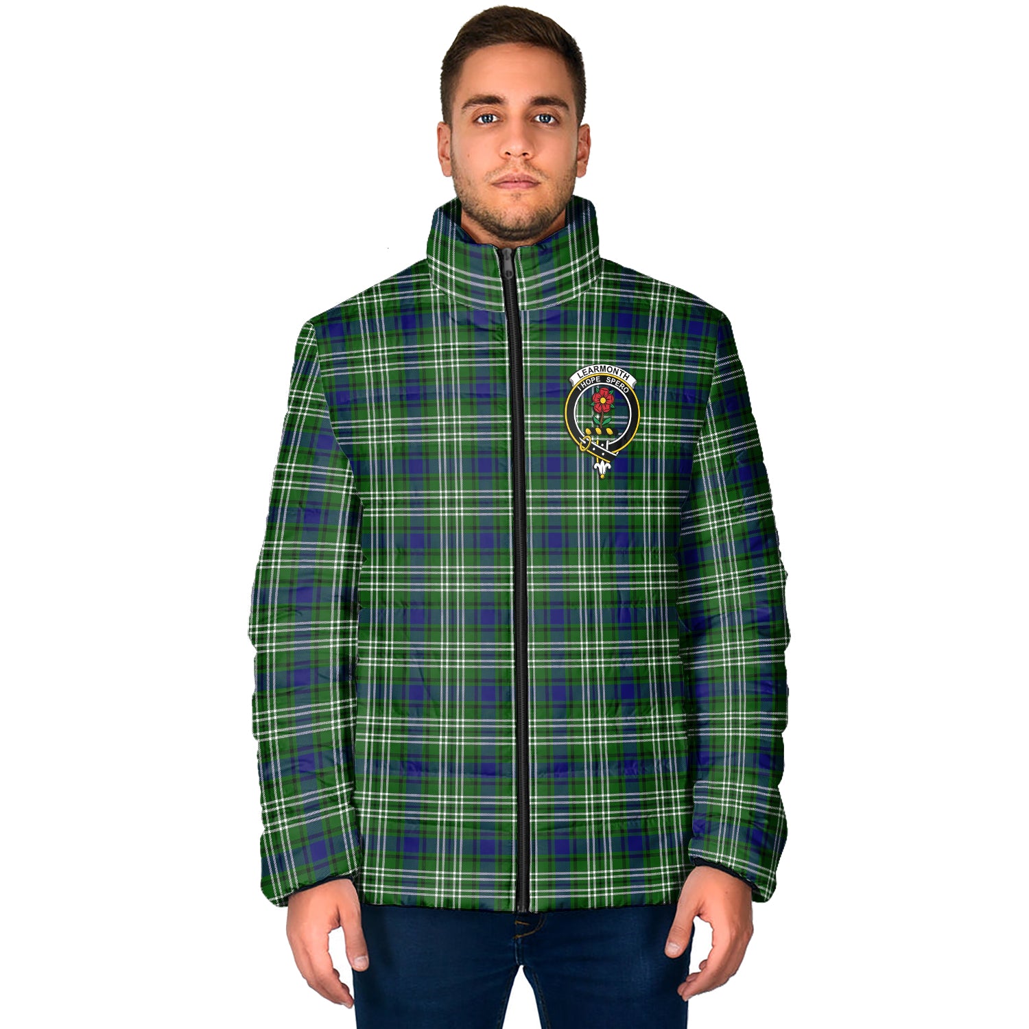 Learmonth Tartan Padded Jacket with Family Crest - Tartan Vibes Clothing