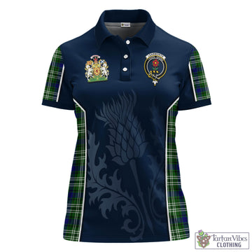 Learmonth Tartan Women's Polo Shirt with Family Crest and Scottish Thistle Vibes Sport Style