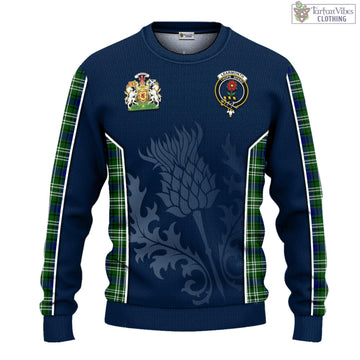 Learmonth Tartan Knitted Sweatshirt with Family Crest and Scottish Thistle Vibes Sport Style
