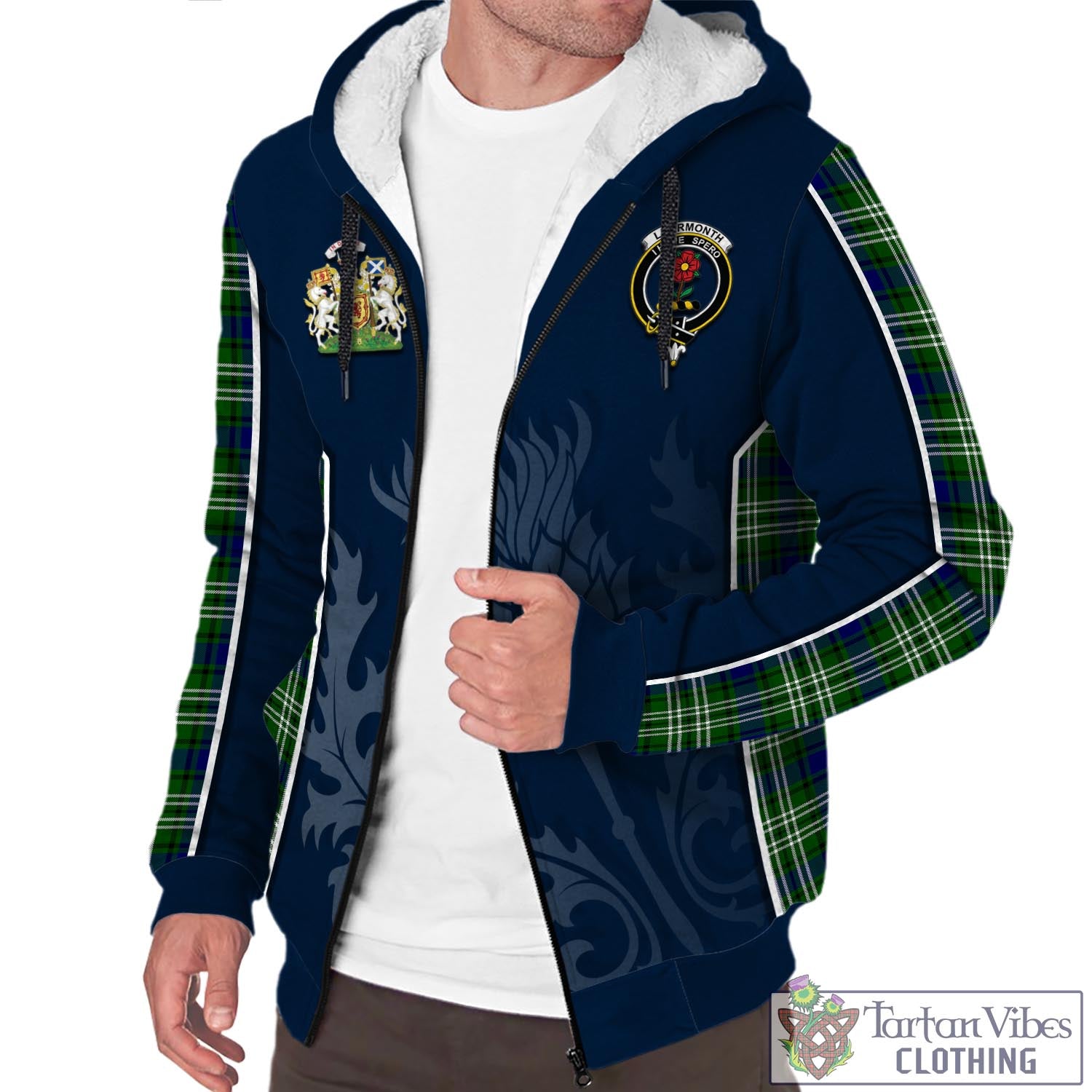 Tartan Vibes Clothing Learmonth Tartan Sherpa Hoodie with Family Crest and Scottish Thistle Vibes Sport Style